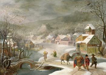 A Winter Landscape with Travellers on a Path | Obraz na stenu