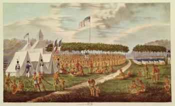 View of the Great Treaty Held at Prairie du Chien, Wisconsin, September 1825, from 'The Aboriginal Portfolio', 1825 (colour engraving) | Obraz na stenu