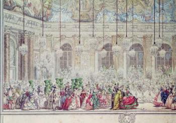 The Masked Ball at the Galerie des Glaces on the Occasion of the Marriage of the Dauphin to Marie-Therese, 17th February 1745 (pen & ink and w/c on paper) (detail) | Obraz na stenu