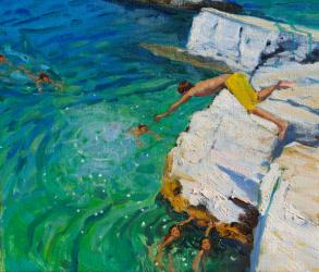 Detail of The Diver,Plates Rock,,Skiathos, Greece.2015,(oil on canvas) | Obraz na stenu