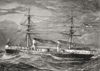 HMS Inflexible, Invincible Class Battlecruiser of the British Royal Navy, illustration from 'Our Own Magazine', published by the Children's Special Service Mission, 1885 (litho) | Obraz na stenu