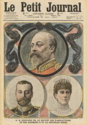 Death of King Edward VII, King George V and Queen Mary, illustration from 'Le Petit Journal', supplement illustre, 22nd May 1910 (colour litho) | Obraz na stenu