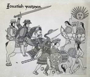 Fight between the Spanish and the Aztecs, plate from 'Antiguedades Mexicanas' by Alfredo Chavero, 1892 (engraving) | Obraz na stenu