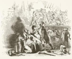 The death of Lord Nelson at the Battle of Trafalgar, from 'The National and Domestic History of England' by William Hickman Smith Aubrey (1858-1916) published London, c.1890 (litho) | Obraz na stenu