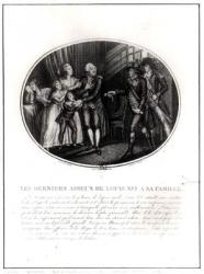 The Last Goodbyes of Louis XVI (1754-93) to his Family, 20th January 1793, engraved by J. L. Benoist (fl.1800-40) (engraving) | Obraz na stenu