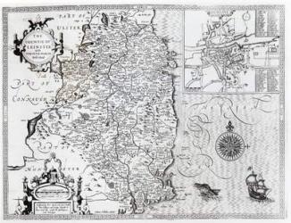 The County of Leinster with the City of Dublin Described, engraved by Jodocus Hondius (1563-1612), from 'Theatre of the Empire of Great Britain', pub. by John Sudbury and George Humble, 1611-12 (engraving) (b&w photo) | Obraz na stenu