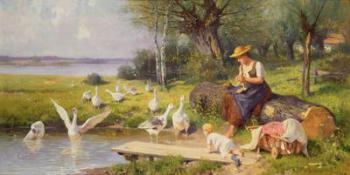 Mother and Child with Geese (oil on canvas) | Obraz na stenu