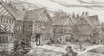 16th century Kenyon Peel Hall, near Tyldesley, Manchester, England. From a contemporary print. | Obraz na stenu