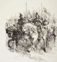 Medieval army on the march led by knights on horseback, from 'The Illustrated Library Shakespeare', published London 1890 (litho) | Obraz na stenu