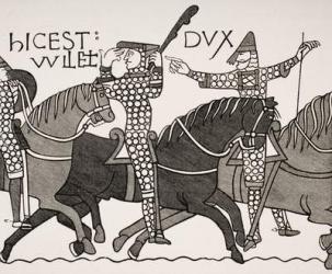 William, Duke of Normandy with Eustatias, Count of Boulogne, after a section of the Bayeux Tapestry, from 'Le Moyen Age et La Renaissance' by Paul Lacroix (1806-84) published 1847 (litho) | Obraz na stenu