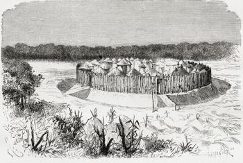 The village of Combo-Combo, Central Africa, from 'Africa Pintoresca', published 1888 (engraving) | Obraz na stenu