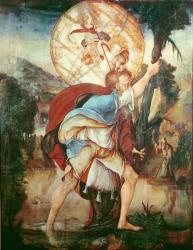 St. Christopher carrying the Christ Child set against a horoscope map | Obraz na stenu
