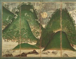 Spring Landscape with Sun, part of a six panel folding screen (colour on paper) (see 216550) | Obraz na stenu