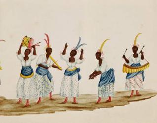 Queen and her Suite, detail depicting dancers and musicians (w/c on paper) | Obraz na stenu