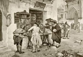 The Bibliophiles, after a painting by Jimenez Aranda, from 'La Ilustracion Espanola y Americana' of 1881 (litho) | Obraz na stenu