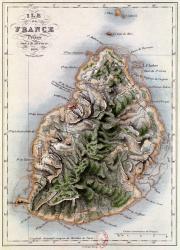 Map of Mauritius, illustration from 'Paul et Virginie' by Henri Bernardin de Saint-Pierre (1737-1814) engraved by Dyonnet, 1836 (coloured engraving) | Obraz na stenu