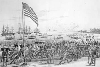 Landing of the Troops at Vera Cruz, Mexico, 9th March 1847, from 'A Pictorial History of Mexico' by John Frost, 1848 (litho) (b&w photo) (see also 115221) | Obraz na stenu