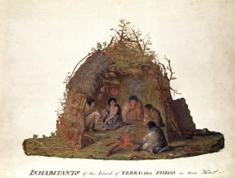 Inhabitants of the Island of Terra del Fuego in their Hut | Obraz na stenu