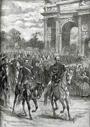 The entry of Napoleon III and Victor Emmanuel into Milan (engraving) (b/w photo) | Obraz na stenu
