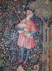 A Man Playing the Bagpipes, detail from 'La Danse', part of 'La Noble Pastorale', c.1500 (wool & silk tapestry) | Obraz na stenu