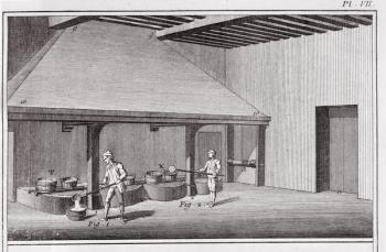 Refining saltpetre, illustration from the 'Encyclopedia' by Denis Diderot (1713-84) (engraving) | Obraz na stenu