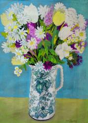 Flowers in a Jug, turquoise decoration,2011, (watercolour) | Obraz na stenu
