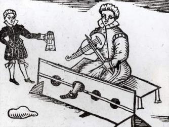 A Purse Snatcher in the Stocks, illustration from an Elizabethan ballad (woodcut) (b/w photo) | Obraz na stenu
