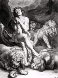 Daniel in the Lions' Den, engraved by Abraham Blooteling (1640-90) (engraving) (b/w photo) | Obraz na stenu