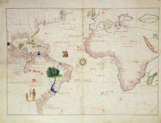 The New World, from an Atlas of the World in 33 Maps, Venice, 1st September 1553 (ink on vellum) (see also 330961) | Obraz na stenu
