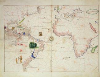 The New World, from an Atlas of the World in 33 Maps, Venice, 1st September 1553 (ink on vellum) (see also 330961) | Obraz na stenu