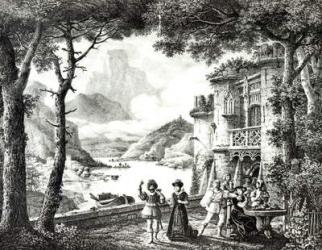 Stage set for Act III of 'Le Chateau de Loch-Leven' by Guilbert de Pixerecourt, for a performance at the Theatre de la Gaite, 3rd December 1822 (engraving) (b/w photo) | Obraz na stenu