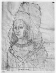 Ms 266 fol.63 Isabella of Bourbon, Countess of Charolais, second wife of Charles the Bold, Count of Charolais and Duke of Burgundy, from 'Le Recueil d'Arras' (red chalk on paper) (b/w photo) | Obraz na stenu