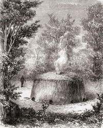 A charcoal kiln in the forest, after a 19th century drawing, from Les Merveilles de la Science, published c.1870 (engraving) | Obraz na stenu