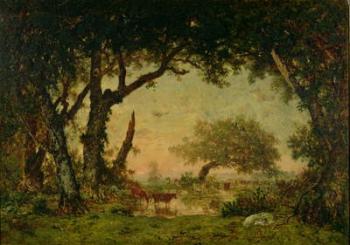 The Edge of the Forest at Fontainebleau, Setting Sun, 1850-51 (oil on canvas) | Obraz na stenu
