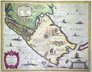 Map of the Magellan Straits, Patagonia (colour engraving) | Obraz na stenu