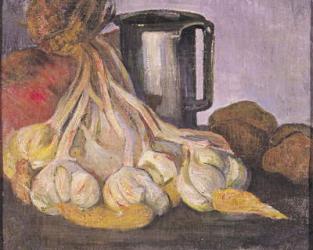 A Bunch of Garlic and a Pewter Tankard (oil on canvas) | Obraz na stenu