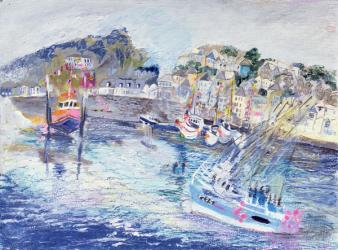 Fishing Harbour, Newlyn, Cornwall, 2005 (oil pastel & acrylic on board) | Obraz na stenu