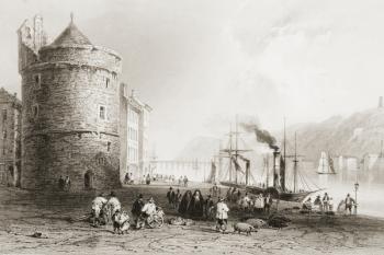 The Quay at Waterford, Ireland, from 'Scenery and Antiquities of Ireland' by George Virtue, 1860s (engraving) | Obraz na stenu