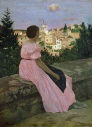 The Pink Dress, or View of Castelnau-le-Lez, Herault, 1864 (oil on canvas) | Obraz na stenu