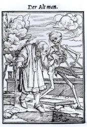 Death and the Old Man, from 'The Dance of Death', engraved by Hans Lutzelburger, c.1538 (woodcut) (b/w photo) | Obraz na stenu