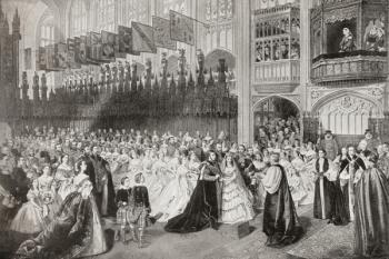 The Royal Wedding between Albert Edward, Prince of Wales, future King Edward VII and Alexandra of Denmark at St. George's Chapel, Windsor, Enlgand, March 10, 1863. From Edward VII His Life and Times, published 1910. | Obraz na stenu