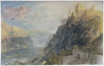 Rheinfels looking to Katz and Gourhausen, 1817 (w/c & gouache on paper) | Obraz na stenu