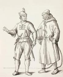 Sixteenth century Galley Soldier with a Galley Slave, c.1880 (litho) | Obraz na stenu
