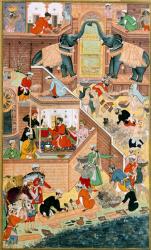 The building of the Fatehpur Sikri Palace, from the 'Akbarnama', c.1590, Mughal, (illustrated text) | Obraz na stenu
