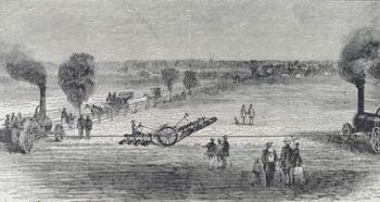 Steam plough on Patterson's farm, illustration from 'Harper's Weekly', 1869, from 'The Pageant of America, Vol.3', by Ralph Henry Gabriel, 1926 (engraving) | Obraz na stenu
