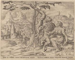 Judah giving Tamar the pledge, c.1566 (engraving) | Obraz na stenu