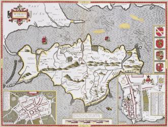 Wight Island, engraved by Jodocus Hondius (1563-1612) from John Speed's 'Theatre of the Empire of Great Britain', pub. by John Sudbury and George Humble, 1611-12 (hand coloured copper engraving) | Obraz na stenu