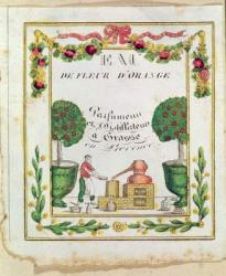 Vignette of 'Eau de Fleur d'Orange', perfumers and distillers in Grasse (coloured engraving) | Obraz na stenu