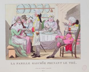 A Family from Gascony Drinking Tea, 1815 (coloured engraving) | Obraz na stenu