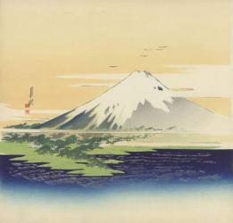 Fuji from the beach at Mio, 1900-10 (woodblock print) | Obraz na stenu